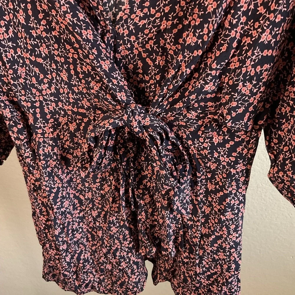 Free People Womens Clara Floral Tie-Waist‎ Tunic In Black Size Small